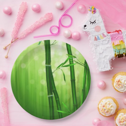 Groene bamboe met Bleke lampjes achterin Papieren Bordje (Feest)