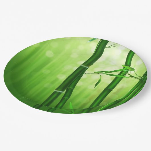 Groene bamboe met Bleke lampjes achterin Papieren Bordje (Gekanteld)