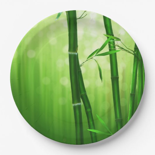 Groene bamboe met Bleke lampjes achterin Papieren Bordje (Voorkant)