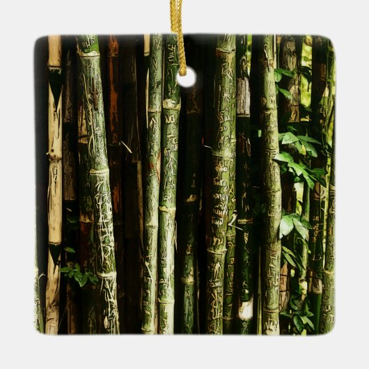 Groene Bamboe Met Thaise Gravures Keramisch Ornament (Voorkant)