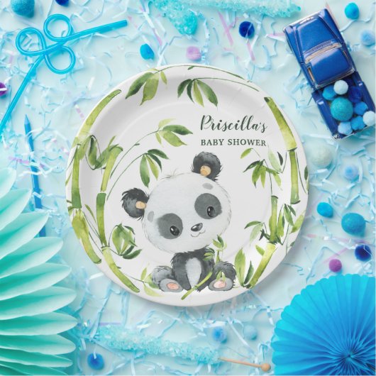 Groene Bamboe Panda Genderneutraal Baby shower Papieren Bordje (Feest)