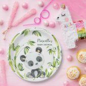 Groene Bamboe Panda Genderneutraal Baby shower Papieren Bordje (Feest)