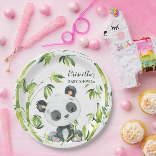 Groene Bamboe Panda Genderneutraal Baby shower Papieren Bordje (Feest)