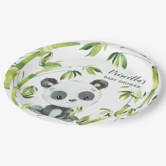 Groene Bamboe Panda Genderneutraal Baby shower Papieren Bordje (Gekanteld)