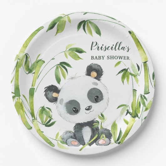 Groene Bamboe Panda Genderneutraal Baby shower Papieren Bordje (Voorkant)