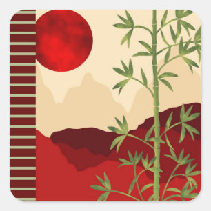 Groene bamboe rode zon vierkante sticker
