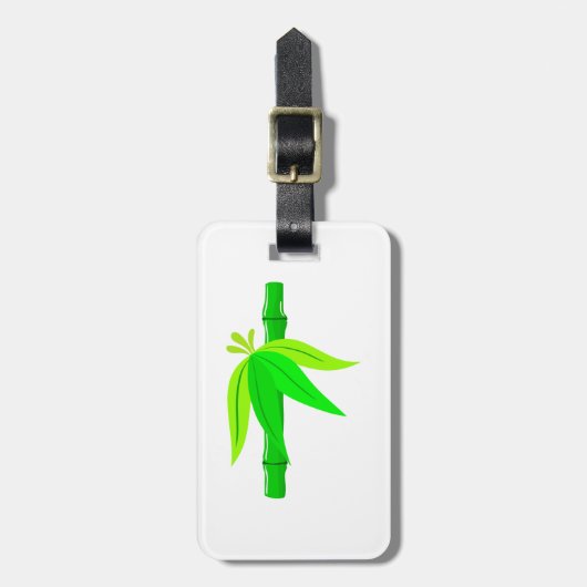 Groene bamboe stengel met tropische bladeren bagagelabel (Voorkant verticaal)