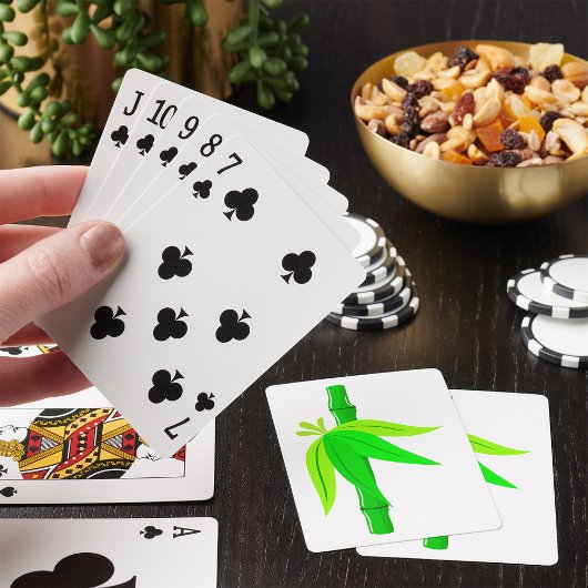 Groene bamboe stengel met tropische bladeren pokerkaarten