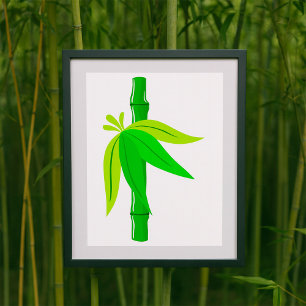 Groene bamboe stengel met tropische bladeren poster