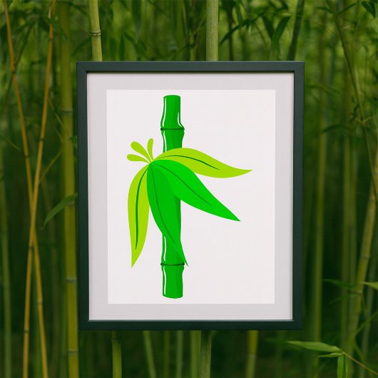 Groene bamboe stengel met tropische bladeren poster