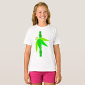 Groene bamboe stengel met tropische bladeren t-shirt (Voorkant volledig)