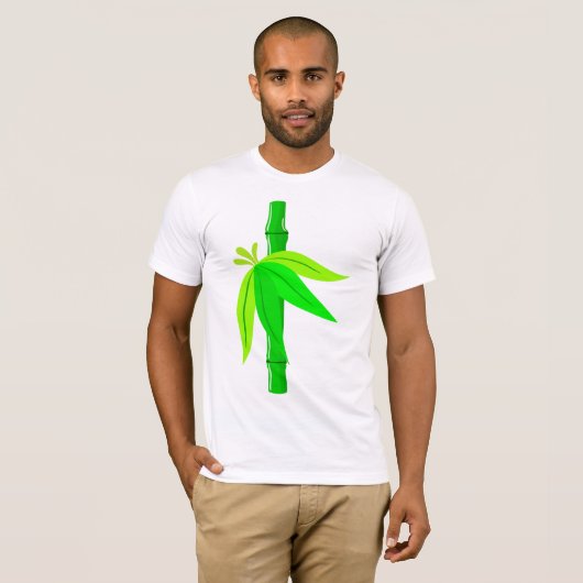 Groene bamboe stengel met tropische bladeren t-shirt (Voorkant volledig)