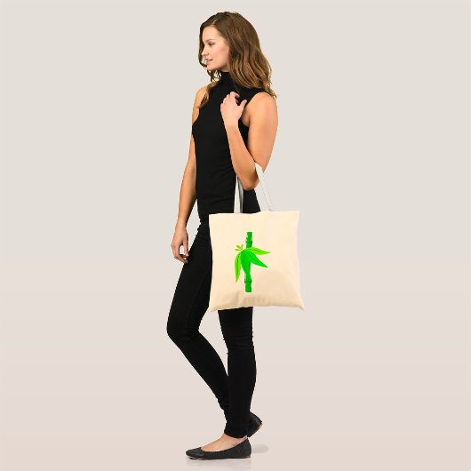 Groene bamboe stengel met tropische bladeren tote bag