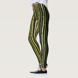 Groene bamboe strepen op zwart leggings