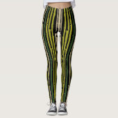 Groene bamboe strepen op zwart leggings (Voorkant)