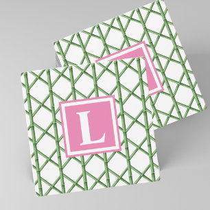 Groene Bamboe Trellis Persoonlijk Monogram Notitiekaartje