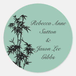 Groene Bamboe Trouwstickers Ronde Sticker