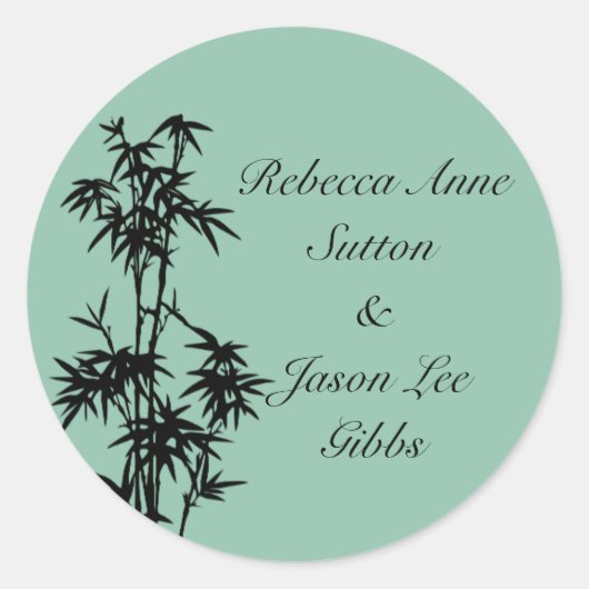 Groene Bamboe Trouwstickers Ronde Sticker (Voorkant)