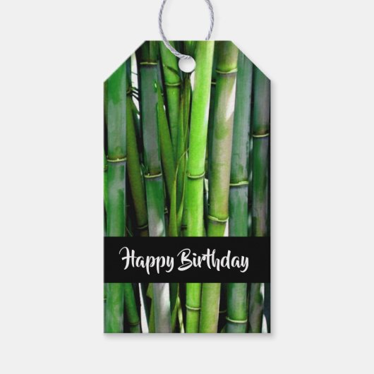 Groene Bamboo Stalks Natuur Fotografie Birthday Cadeaulabel (Voorkant)