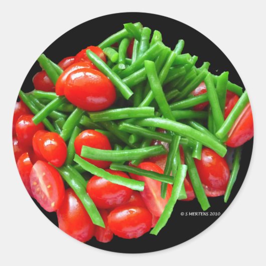 Groene bananen en tomaten ronde sticker (Voorkant)