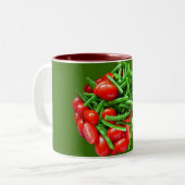 Groene bananen en tomaten tweekleurige koffiemok (Voorkant links)