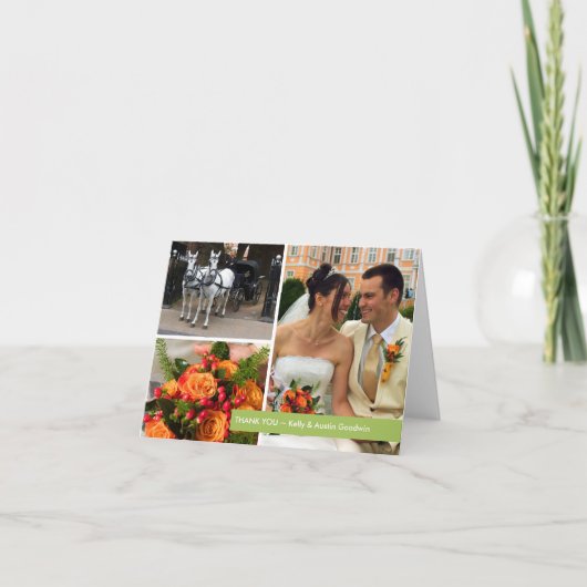 Groene band moderne 3 foto montage dank u opmerkin bedankkaart (Voorkant)