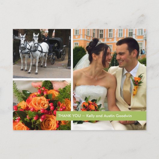 Groene band moderne 3 foto montage dank u opmerkin briefkaart (Voorkant)