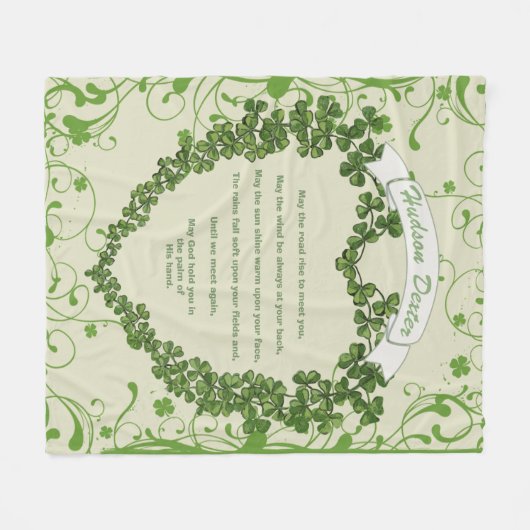 Groene  Banner Iers Zegen Klaver Hart Fleece Deken (Voorkant (Horizontaal))