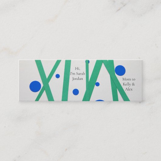 Groene bars, blauwe cirkels mam mini visitekaartje (Voorkant)