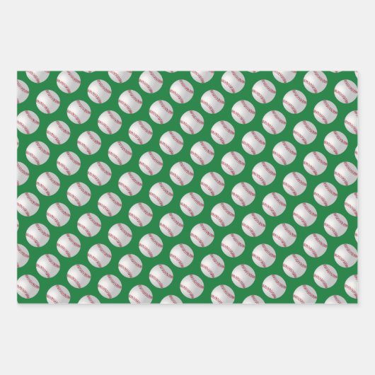 Groene Baseball Wrapping Papier Flat Sheet Set van Inpakpapier Vel (Voorkant 3)