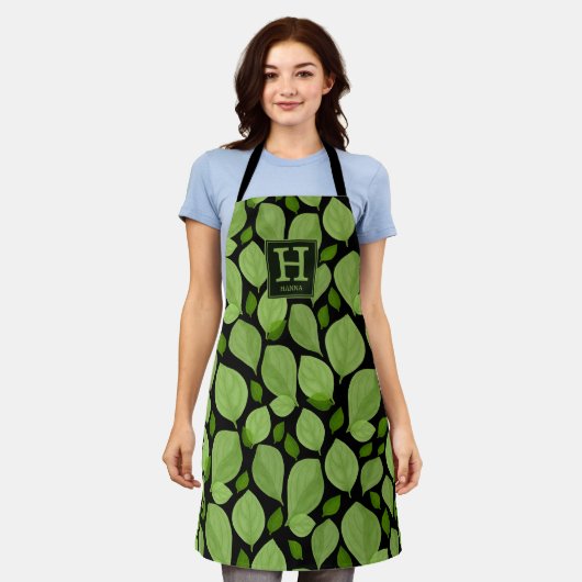 Groene Basil Herb Leaf Pattern Botanical Monogram Schort (Gedragen)