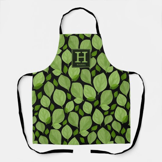 Groene Basil Herb Leaf Pattern Botanical Monogram Schort (Voorkant)