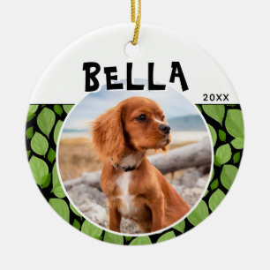 Groene Basilicumblad Patroon Puppy Hond Foto Keramisch Ornament
