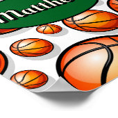 Groene basketbal patroon naam poster (Hoek)