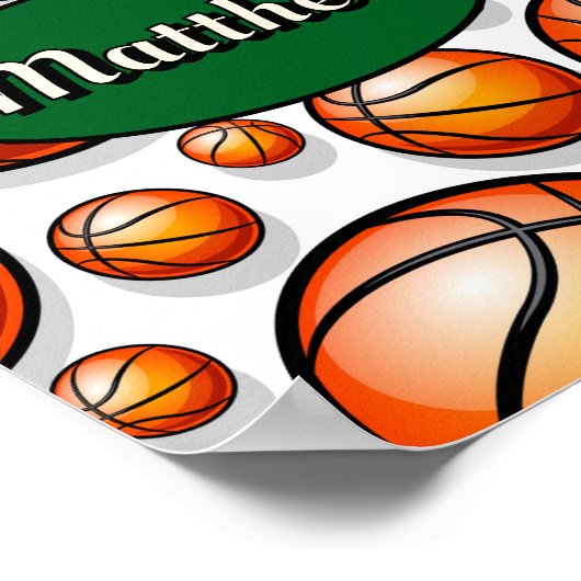 Groene basketbal patroon naam poster (Hoek)