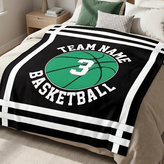 Groene Basketbal Teamnaam & Spelernummer Sporten Fleece Deken