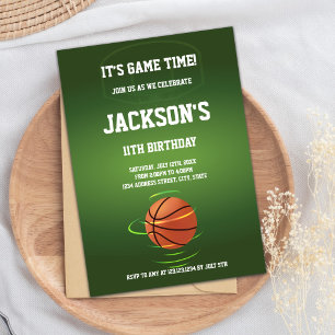 Groene Basketbal Verjaardag Uitnodiging
