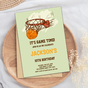 Groene Basketbal Verjaardag Uitnodiging