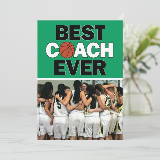 Groene Basketball Coach Best Ever Custom Foto Bedankkaart (Staand voorkant)