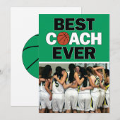 Groene Basketball Coach Best Ever Custom Foto Bedankkaart (Voorkant / Achterkant)