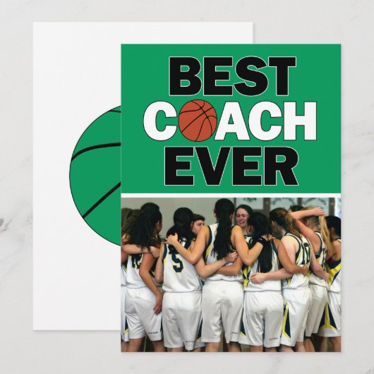 Groene Basketball Coach Best Ever Custom Foto Bedankkaart (Voorkant / Achterkant)