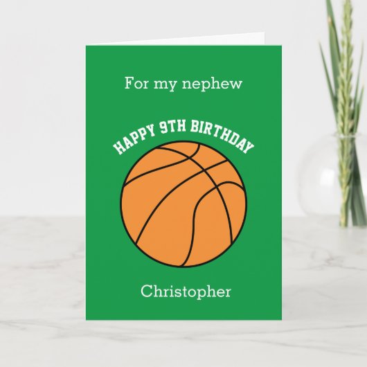 Groene Basketball Sport 9th Birthday Card Kaart (Voorkant)