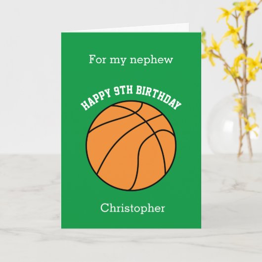 Groene Basketball Sport 9th Birthday Card Kaart (Gele Bloem)