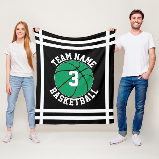 Groene Basketball-teamnaam & Player-nummerpoorten Fleece Deken (In situ)