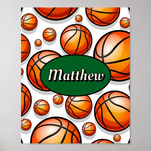Groene basketbalpatroon naam poster (Voorkant)