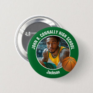Groene Basketbalspeler Foto Hoge School Spirit Ronde Button 5,7 Cm