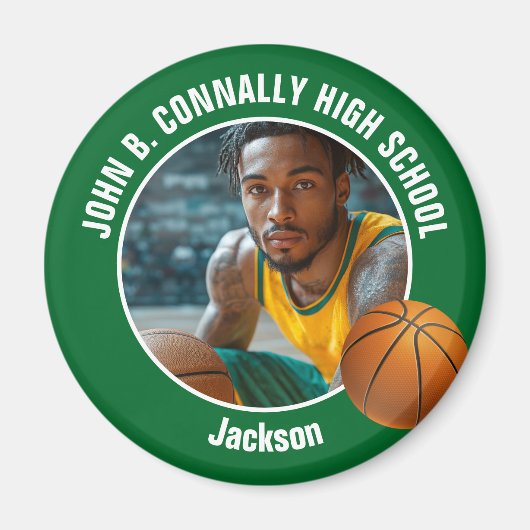 Groene Basketbalspeler Middelbare School Foto Magneet (Voorkant)