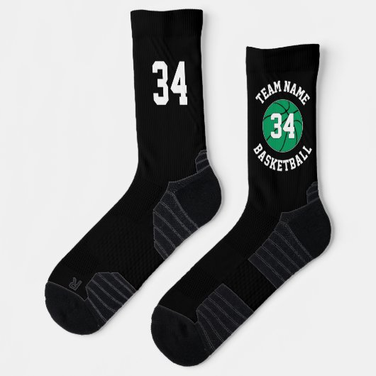 Groene Basketbalspeler Teamnaam en Nummer Sokken (Links)
