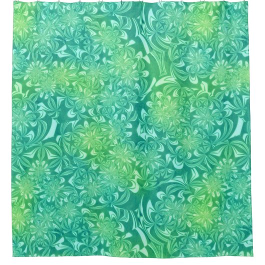 Groene batik bloemen douchegordijn (Voorkant)