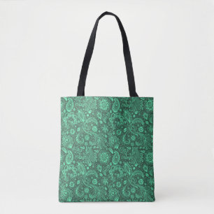 Groene batik boho stijl bloemrijke paisley patroon tote bag